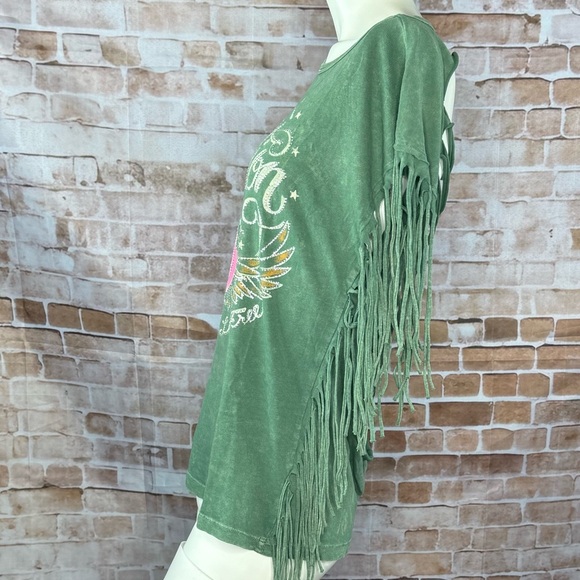 Affliction Women’s Fringe Rhinestone Graphic Cut Out Tank Top -NWT - Picture 6 of 12